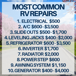 most common rv repairs and their costs
