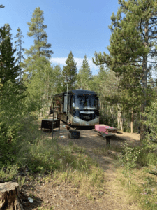 RV on a remote forest site