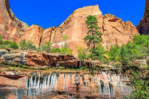 Cliffs and waterfall in Zion National Park, Utah