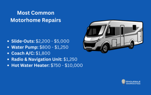 Most Common Motorhome Repairs followed by list of items and their respective average repair costs
