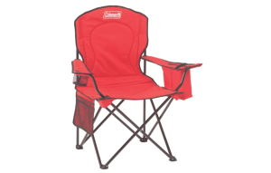 Red folding camping chair by Coleman