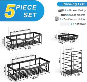 Shower caddy 5-piece set details and dimensions